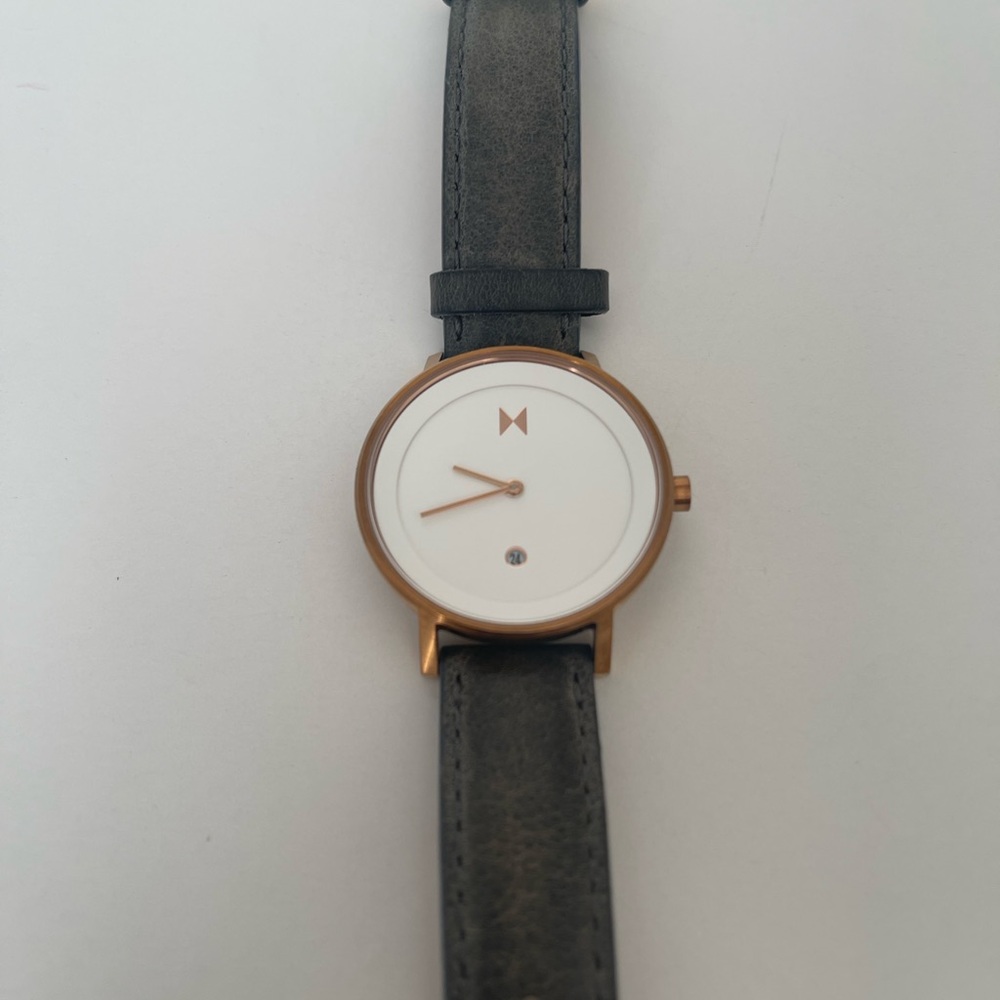 MVMT Blue Leather Strap Watch 38mm Round case Rose Gold Tone